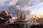  Marie-Francois-Regis Gignoux Skaters on a Frozen Pond - Hand Painted Oil Painting