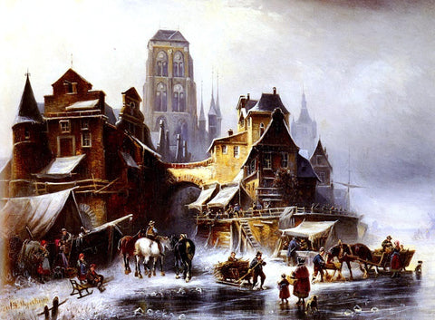  Paul Wilhelm Meyerheim A View Of Danzig In Winter - Hand Painted Oil Painting