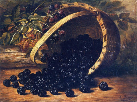  August Laux Blackberries in a Basket - Hand Painted Oil Painting