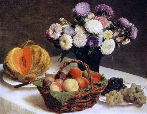  Henri Fantin-Latour Flowers and Fruit, a Melon - Hand Painted Oil Painting