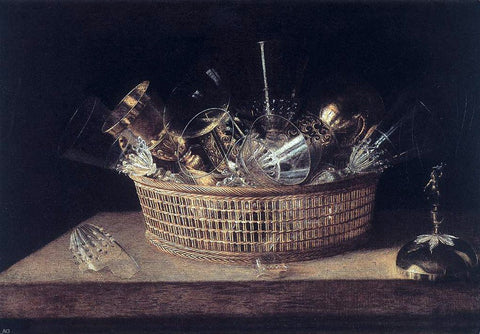  Sebastien Stoskopff Still-Life of Glasses in a Basket - Hand Painted Oil Painting
