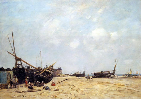  Eugene-Louis Boudin Fishing Boats Aground and at Sea - Hand Painted Oil Painting