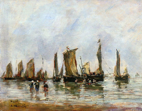  Eugene-Louis Boudin Fishing Boats at Berck - Hand Painted Oil Painting