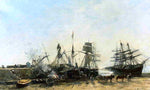  Eugene-Louis Boudin Portrieux, the Port at Low Tide, Unloading Fish - Hand Painted Oil Painting