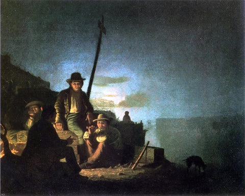  George Caleb Bingham Watching the Cargo at Night (also known as Raftsmen at Night) - Hand Painted Oil Painting