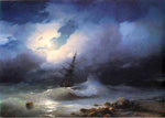  Ivan Constantinovich Aivazovsky Rough Sea at Night - Hand Painted Oil Painting