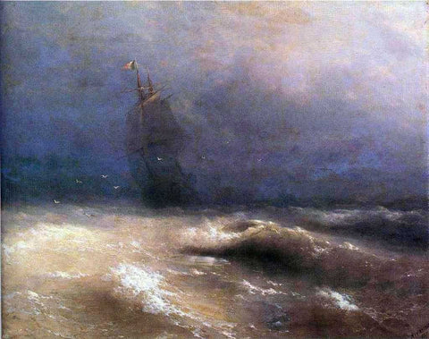  Ivan Constantinovich Aivazovsky Tempest by Coast of Nice - Hand Painted Oil Painting