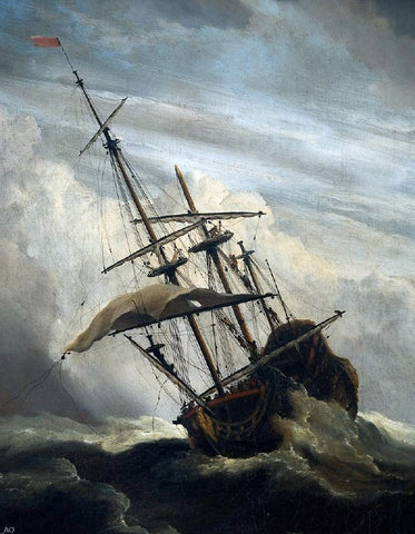  The Younger Willem Van de Velde Ship in High Seas Caught by a Squall [detail #1] - Hand Painted Oil Painting