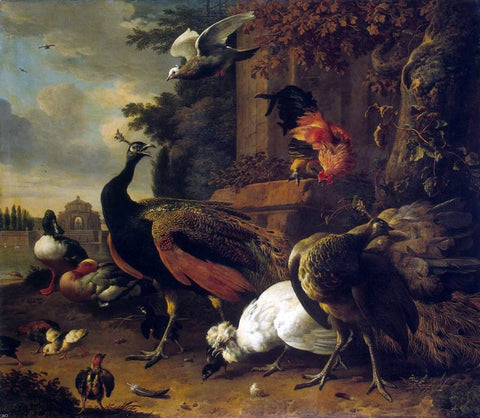 Birds in a Park by Melchior D'Hondecoeter - Hand Painted Oil Painting