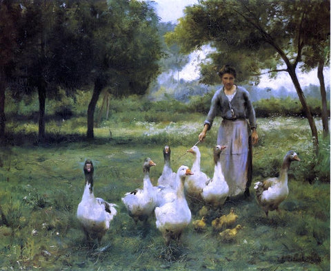 Guiding the Geese by Therese Francoise Cotard-Dupre - Hand Painted Oil Painting