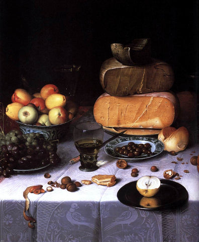 Laid Table with Cheeses and Fruit (detail) by Floris Claesz Van Dijck - Hand Painted Oil Painting