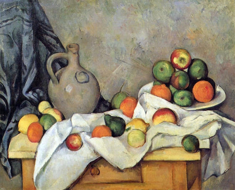 A Curtain, Jug and Fruit by Paul Cezanne - Hand Painted Oil Painting