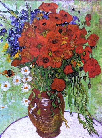 A Vase with Red Poppies and Daises by Vincent Van Gogh - Hand Painted Oil Painting