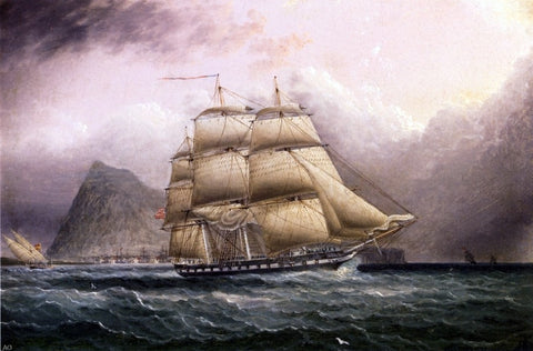 American Frigate off Gilbraltar by James E Buttersworth - Hand Painted Oil Painting