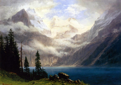 Mountain Scene by Albert Bierstadt - Hand Painted Oil Painting