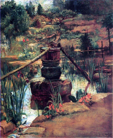 The Fountain in Our Garden at Nikko by John La Farge - Hand Painted Oil Painting