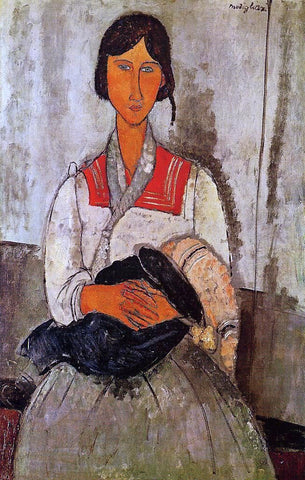 Gypsy Woman with Baby by Amedeo Modigliani - Hand Painted Oil Painting