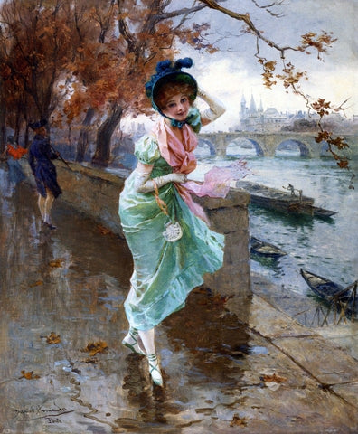 Elegant Lady on the Quay of Paris by Daniel Hernandez - Hand Painted Oil Painting