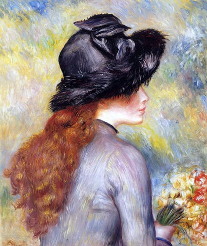 Young Girl Holding at Bouquet of Tulips by Pierre Auguste Renoir - Hand Painted Oil Painting
