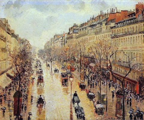 Boulevard Montmartre: Afternoon, in the Rain by Camille Pissarro - Hand Painted Oil Painting