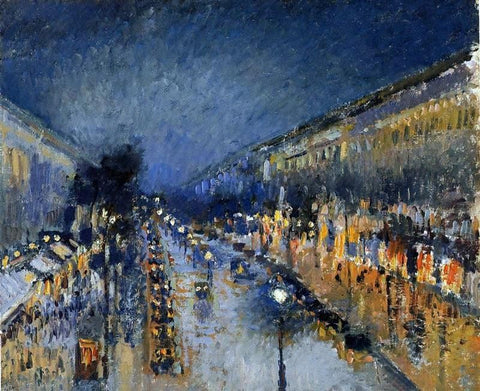 Boulevard Montmartre; Night Effect (also known as Boulevard Montmartre: effet de nuit) by Camille Pissarro - Hand Painted Oil Painting