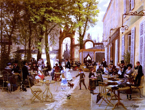 La Terrasse Du cafe Du Glacier, Place Stanislas A Nancy by Leon Joseph Voirin - Hand Painted Oil Painting