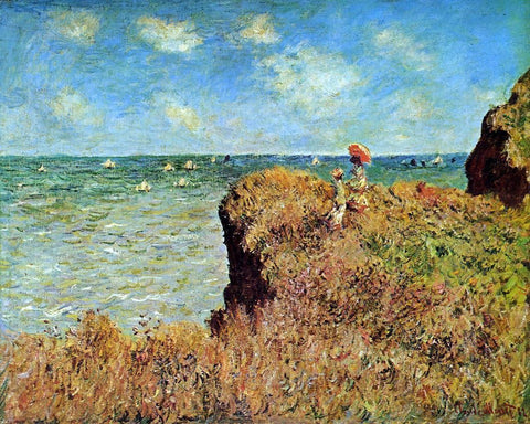 A Cliff Walk, Pourville by Claude Oscar Monet - Hand Painted Oil Painting