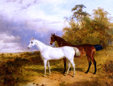  James Walsham Baldock A Bay and Grey Horse in a Landscape - Hand Painted Oil Painting