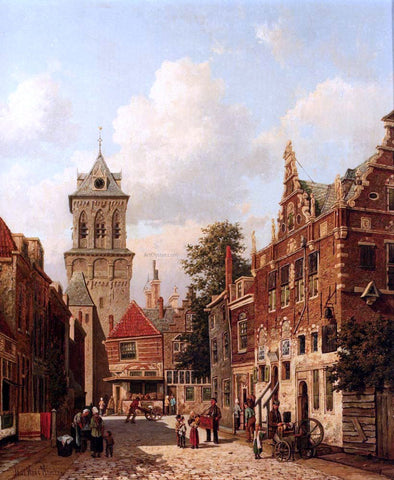 Willem De Haas Hemken A Busy Street In A Town - Hand Painted Oil Painting