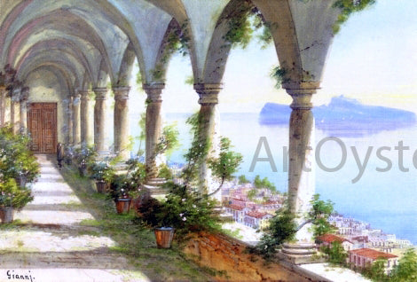 Girolamo Gianni A Colonnade overlooking the Isle of Capri - Hand Painted Oil Painting