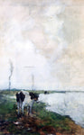  Johann Hendrik  Weissenbruch A Cow Standing By The Waterside In A Polder - Hand Painted Oil Painting