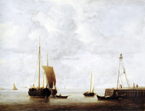  The Younger Willem Van de Velde A Dutch Hoeker at Anchor near a Pier - Hand Painted Oil Painting