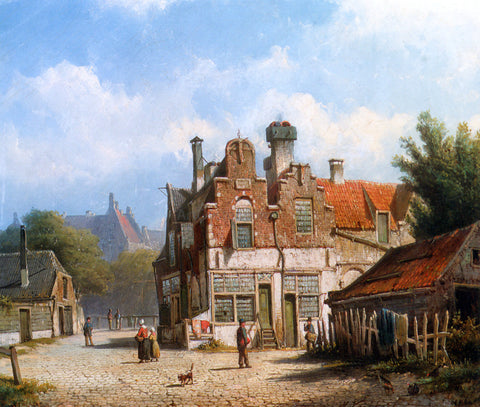  Willem Koekkoek A Dutch Town Scene - Hand Painted Oil Painting