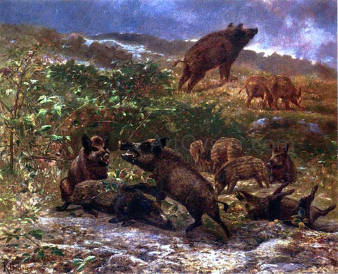  Karl Bodmer A Family of Wild Boar - Hand Painted Oil Painting