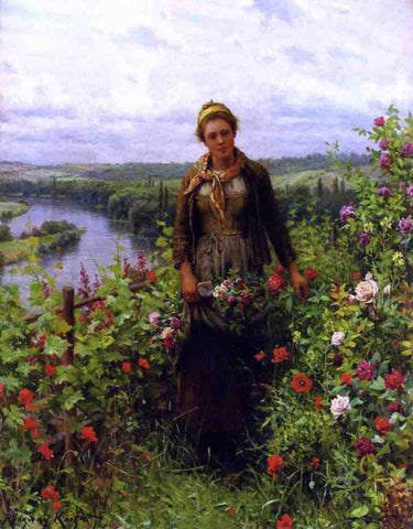  Daniel Ridgway Knight A Maid in Her Garden - Hand Painted Oil Painting