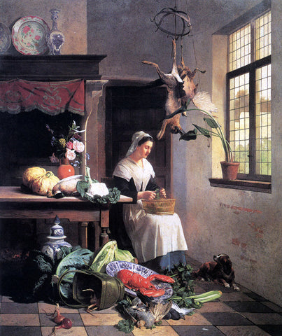  David Emile Joseph De Noter A Maid In The Kitchen - Hand Painted Oil Painting
