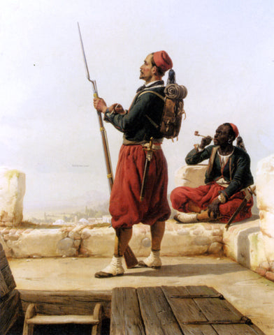  Niels Simonsen A Nubian and an Egyptian Guard in a Lookout Tower - Hand Painted Oil Painting