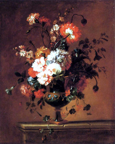  Jacques-Charles Dutillieu A Parrot Tulip, Peonies and other Flowers in an Urn on a Ledge - Hand Painted Oil Painting