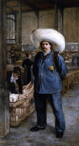  Emile-Henri Blanchon A Porter of the Market - Les Halles - Hand Painted Oil Painting