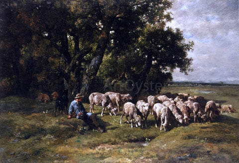  Charles Emile Jacque A Shepherd with His Flock - Hand Painted Oil Painting