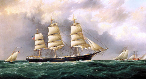  James E Buttersworth A Ship's Portrait near Sandy Hook - Hand Painted Oil Painting