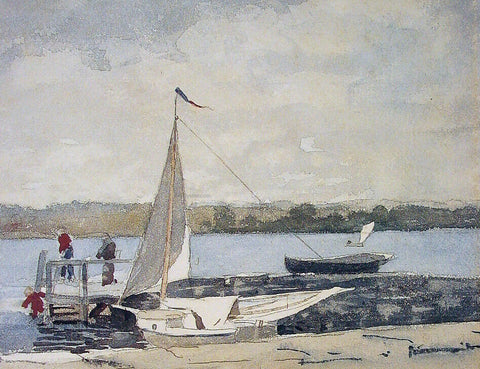  Winslow Homer A Sloop at a Wharf, Gloucester - Hand Painted Oil Painting