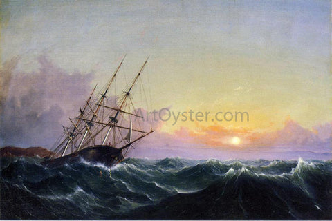  Fitz Hugh Lane A Storm, Breaking Away, Vessel Slipping Her Cable - Hand Painted Oil Painting