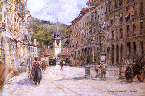  Georges Stein A Street Scene in Bern - Hand Painted Oil Painting