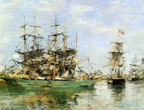  Eugene-Louis Boudin A Three Masted Ship in Port - Hand Painted Oil Painting