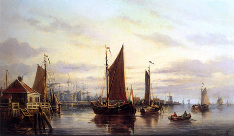  Johannes Hilverdink A View Of The IJ, Amsterdam, With Various Shipping Near Het Slagthuys - Hand Painted Oil Painting