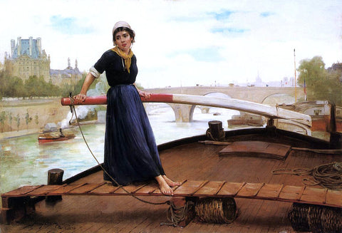  Henry Bacon Along the Seine - Hand Painted Oil Painting