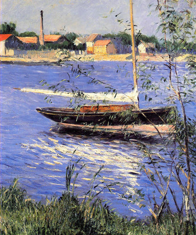  Gustave Caillebotte Anchored Boat on the Seine at Argenteuil - Hand Painted Oil Painting
