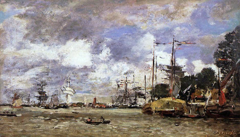  Eugene-Louis Boudin Anvers, Boats on the River Scheldt - Hand Painted Oil Painting