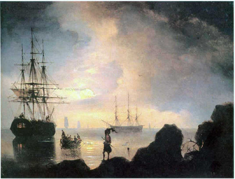  Ivan Constantinovich Aivazovsky At night, Smugglers - Hand Painted Oil Painting